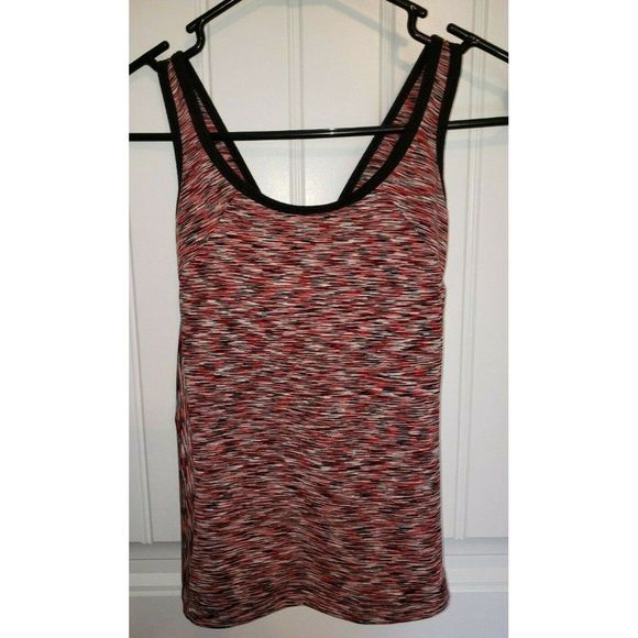 Athleta Red Black Space Dye Criss Cross Straps Tank with Built-In Bra EUC Yoga - Picture 2 of 4